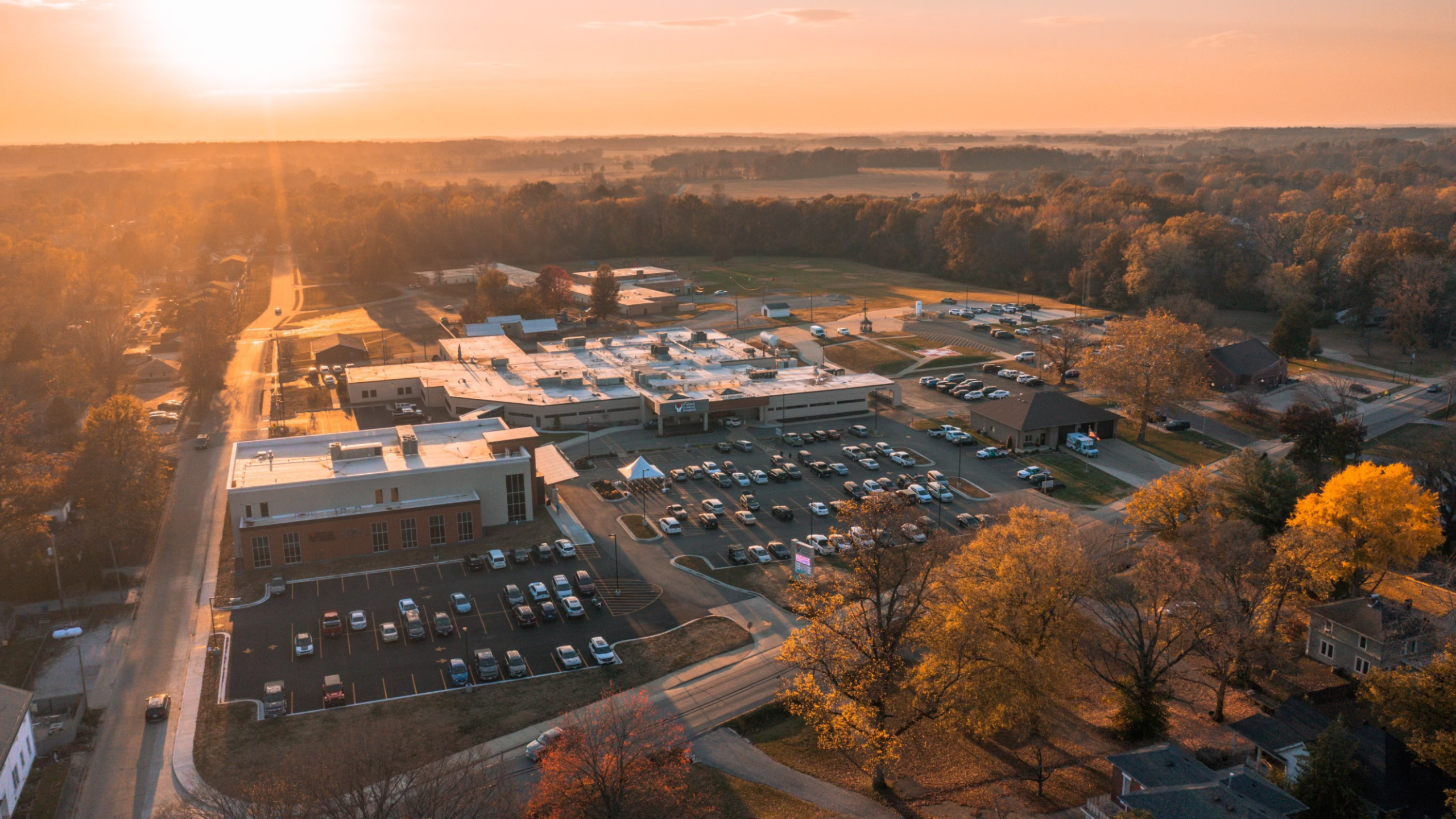 Areal image of Wabash General Hospital at sunet