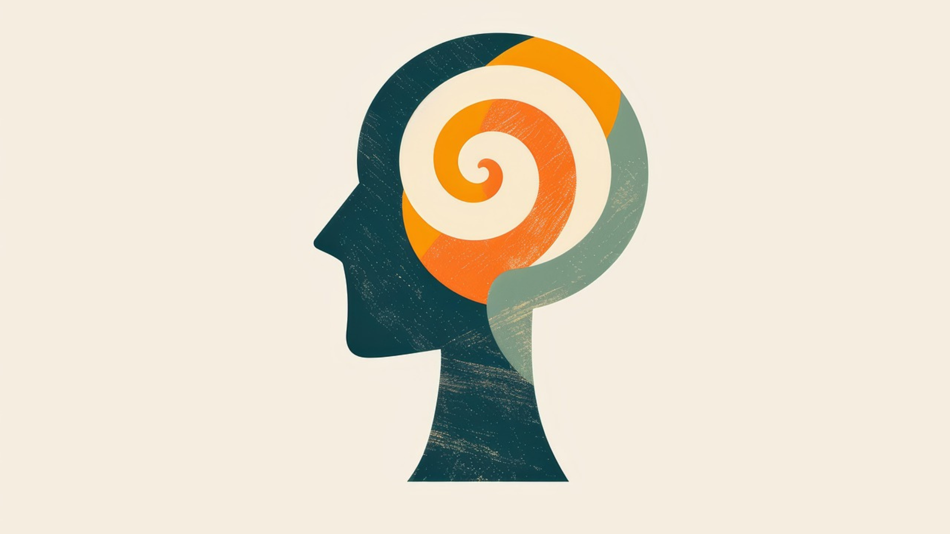A artistic rendition of a person's profile with a swirl through their brain