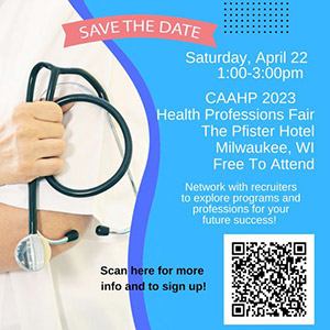 Flyer for 2023 CAAHP Health Professions Fair.