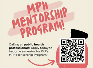 Promotion and QR code for the ISU/AHEC MPH Mentorship Program.