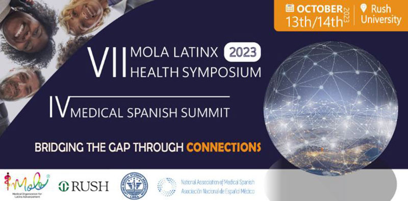 Banner for MOLA's VII Annual Latinx Health Symposium, 2023.
