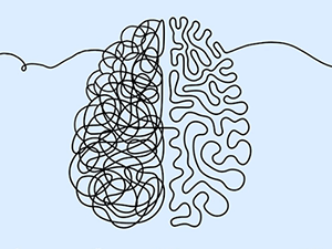 Stylized sketch of a tangled and untangled brain from the Naomi Ruth Cohen 21st Annual Community Mental Health Conference.