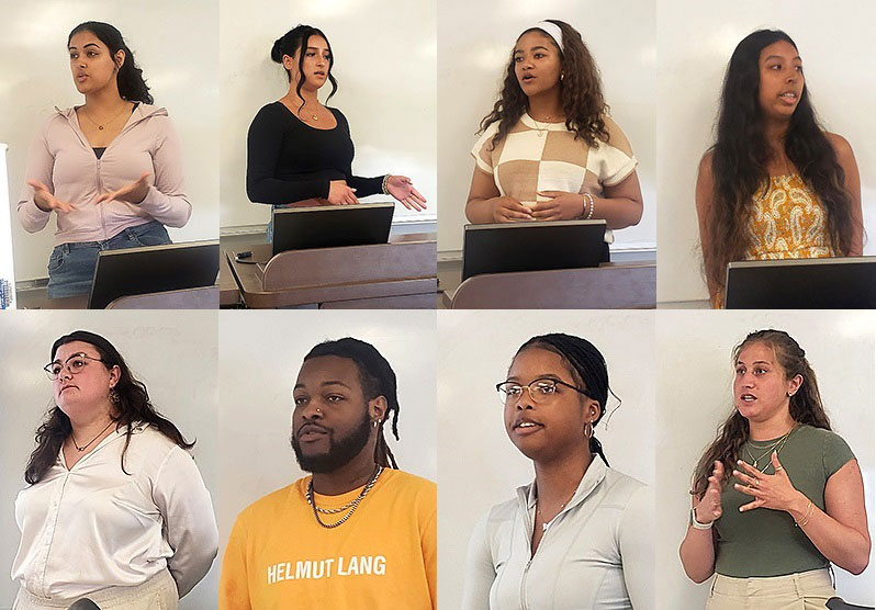 UHE students Shivany Saluja, Hillary Arteaga, Alexis Chappel, Ayona Ghosh, Emma Hastings, Omari Hughes, Tatiana Reeves, and Jessica Schlotfeldt.