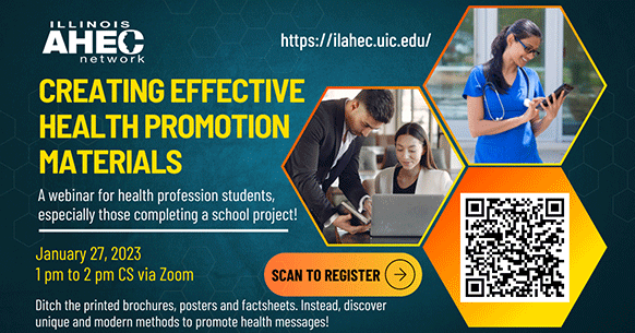 Flyer for Creating Effective Health Promotion materials webinar.