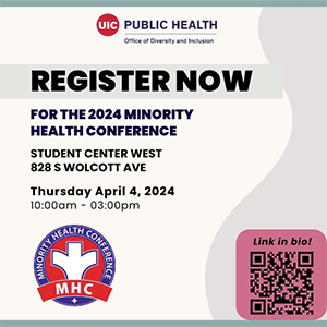 Promotion for the 2024 Minority Health Conference, with QR code.