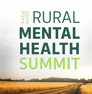 Detail from the 2023 Rural Mental Health Summit flyer, showing a country road cutting through a cornfield into a stand of trees.