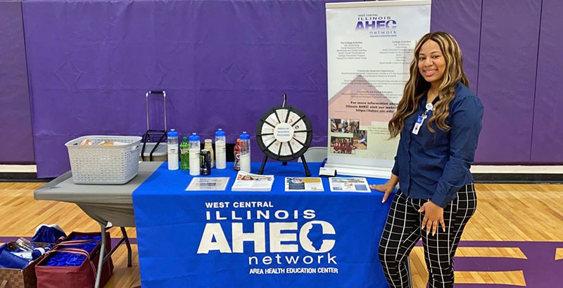 Tierra Collier at the AHEC table, at a March 3 health careers fair at Rushville-Industry High School.