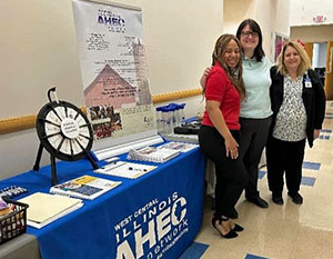 West Central's Tierra Collier were Kristen Doyle, nursing director at Hickory Grove Supportive Living, and Tammy Hudson, Memorial Hospital’s human resources recruiter (L to R) at Keokuk Health Careers Discovery Day.