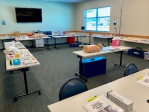 Hands-on stations to teach students about various nursing skills.