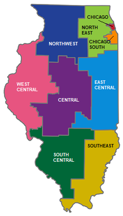 Map showing AHEC regions in Illinois.